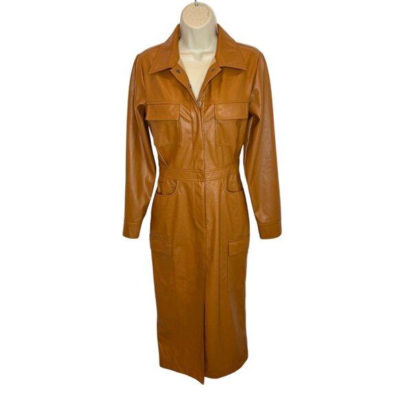 Marissa Webb Front Slit Brown Leather Shirt Dress - Size 4 - Picture 3 of 9